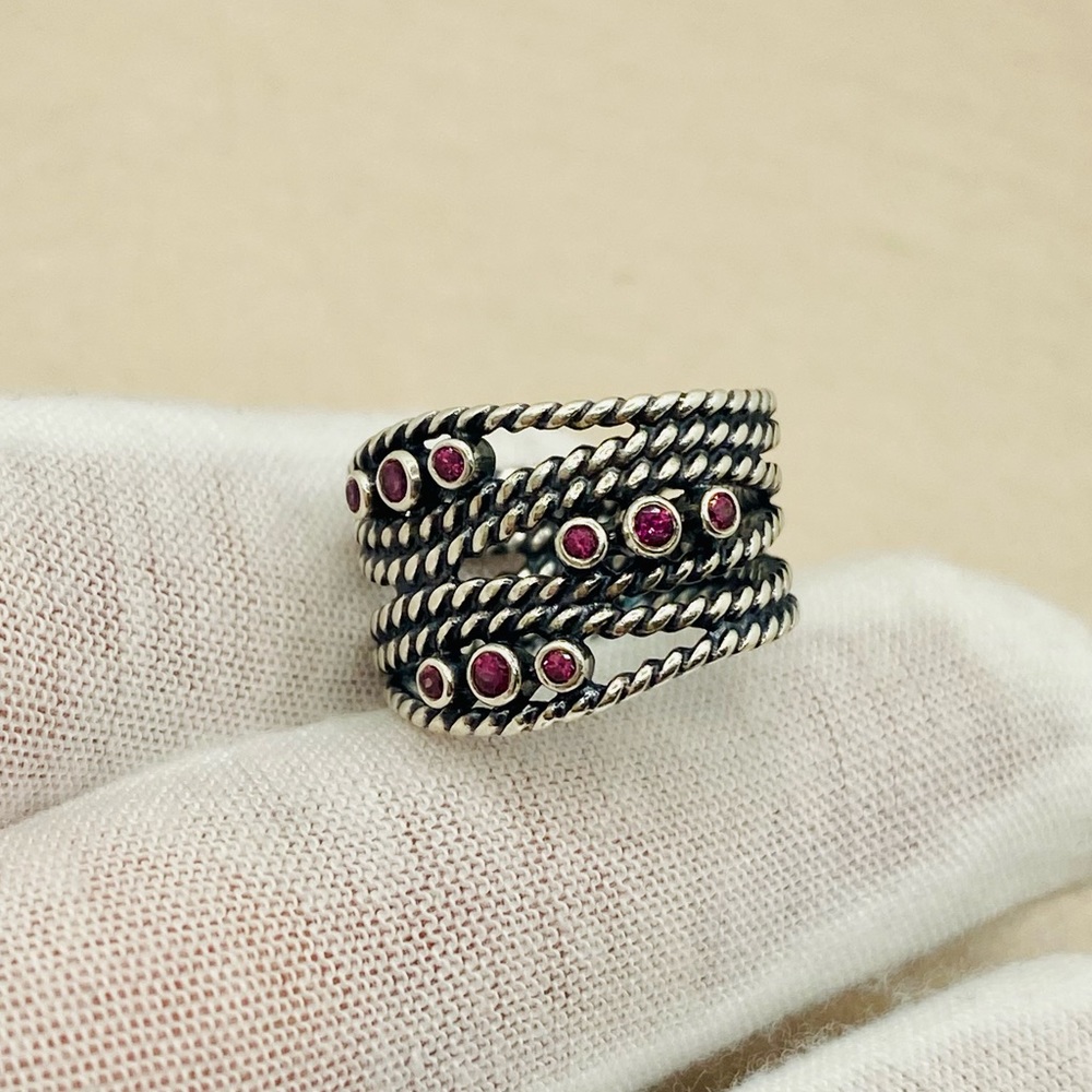 EUC Pandora 190863RHL 925 Sterling Silver Hidden Romance Ring w/ Rhodolite Stone - Picture 9 of 17